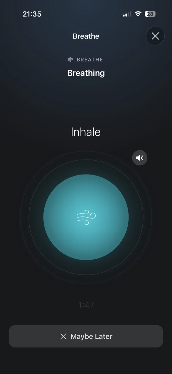 Guided breathing exercise in DawnLight